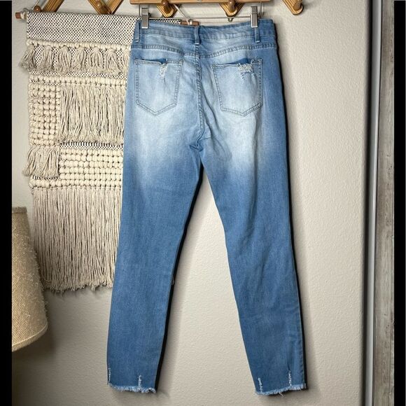 GOSOPIN Distressed Raw Hem Boyfriend Straight Leg Jeans - Picture 7 of 9